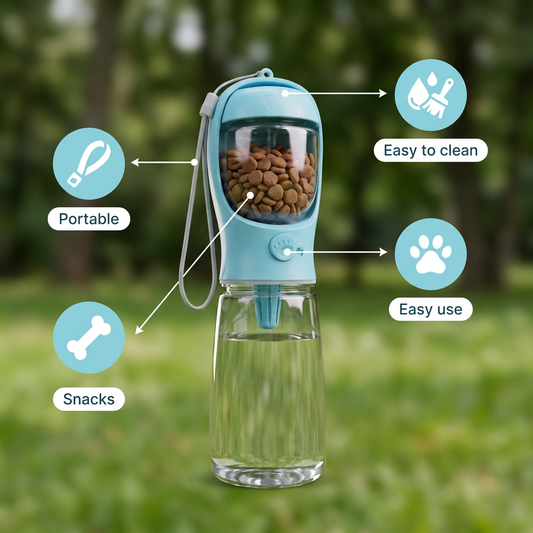 Botella portátil de agua y comida para mascotas
